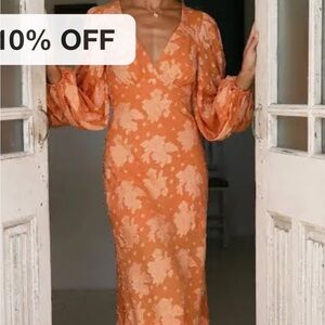 Hello Molly Vibrant Orange Long Sleeve Dress